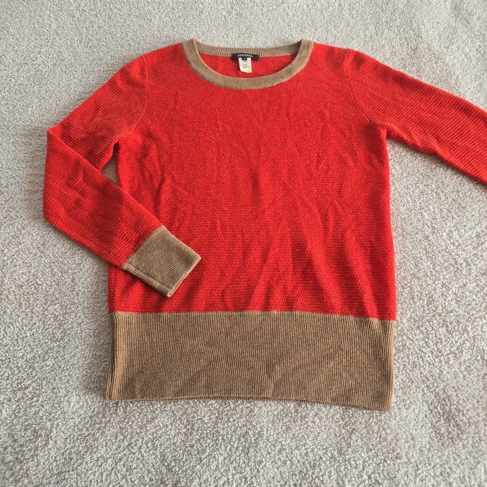 Kerisma Colorblock Knit Sweater Crew Neck Burnt Orange Boho-chic Autumn Sz S